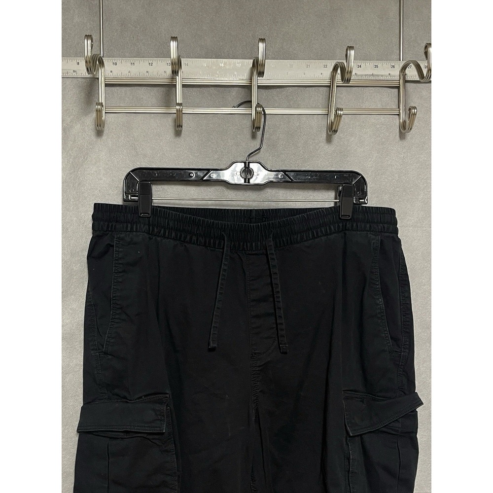 H&M Pants Men M Black Relaxed Cargo Jogger Elastic Waist Twill Drawstring 36x29